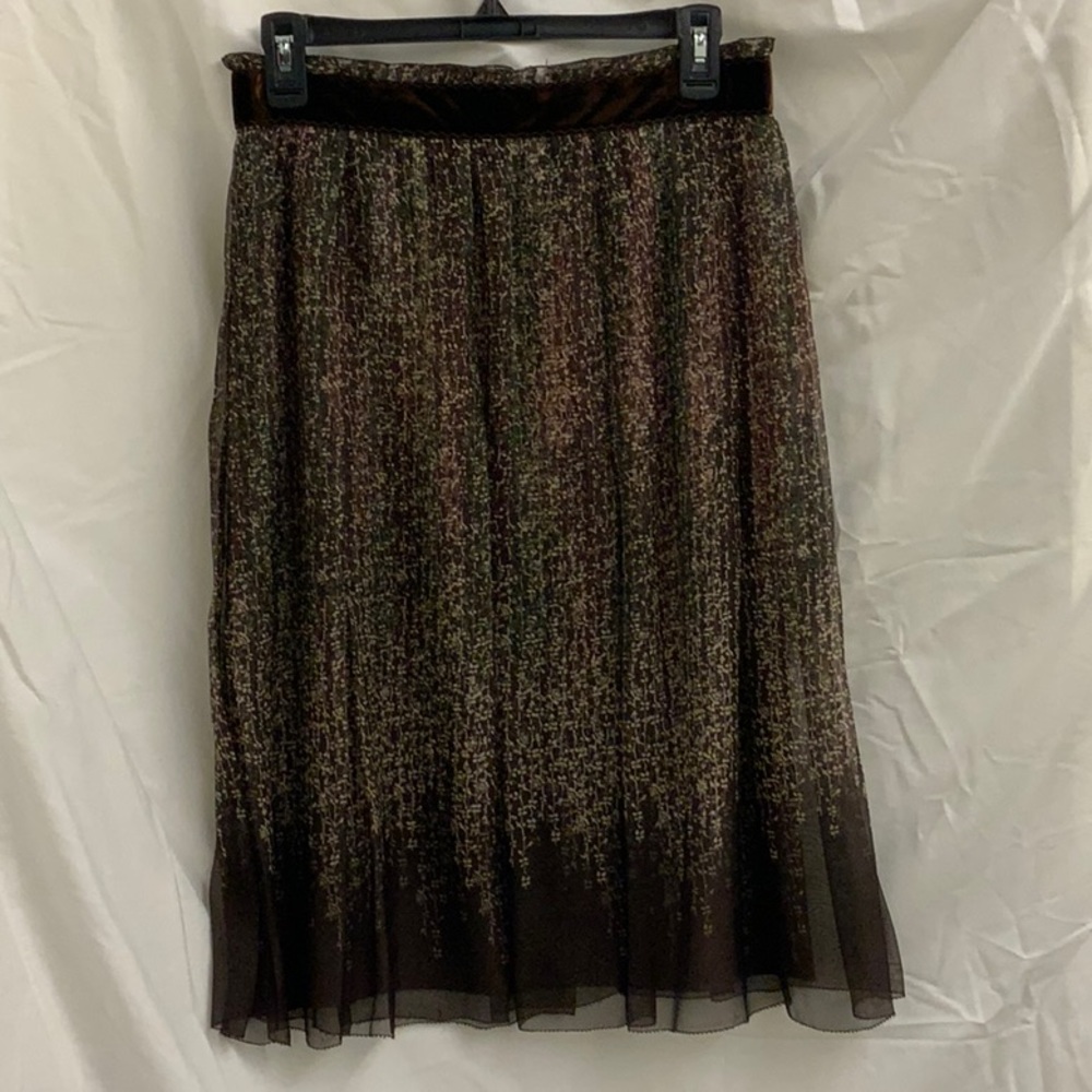 Elie Tahari Pleated Gauzy Silk Skirt with Ribbon Waist